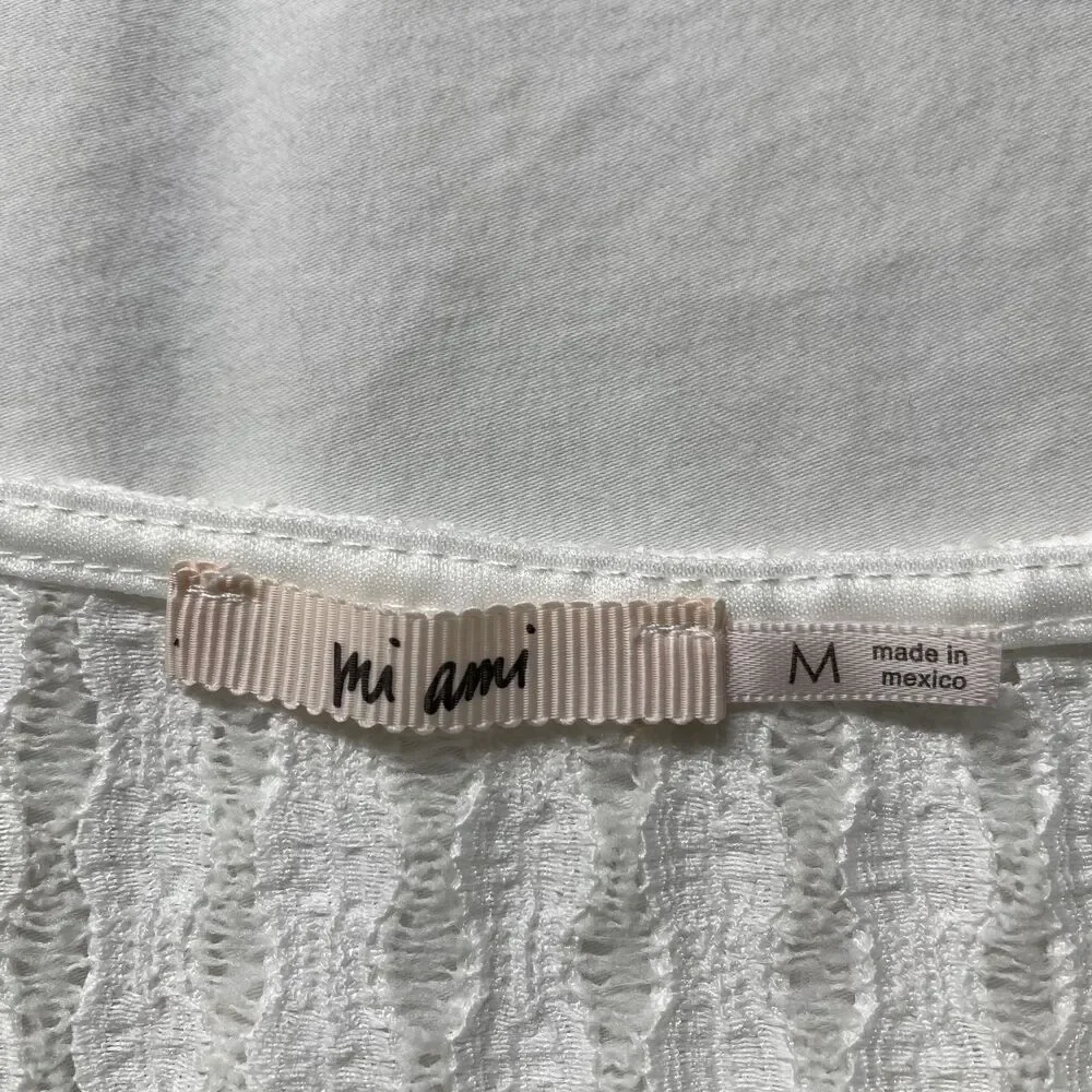 Mi Ami Crop Cami Textured Stretch White Sleeveless Women's Top Size M